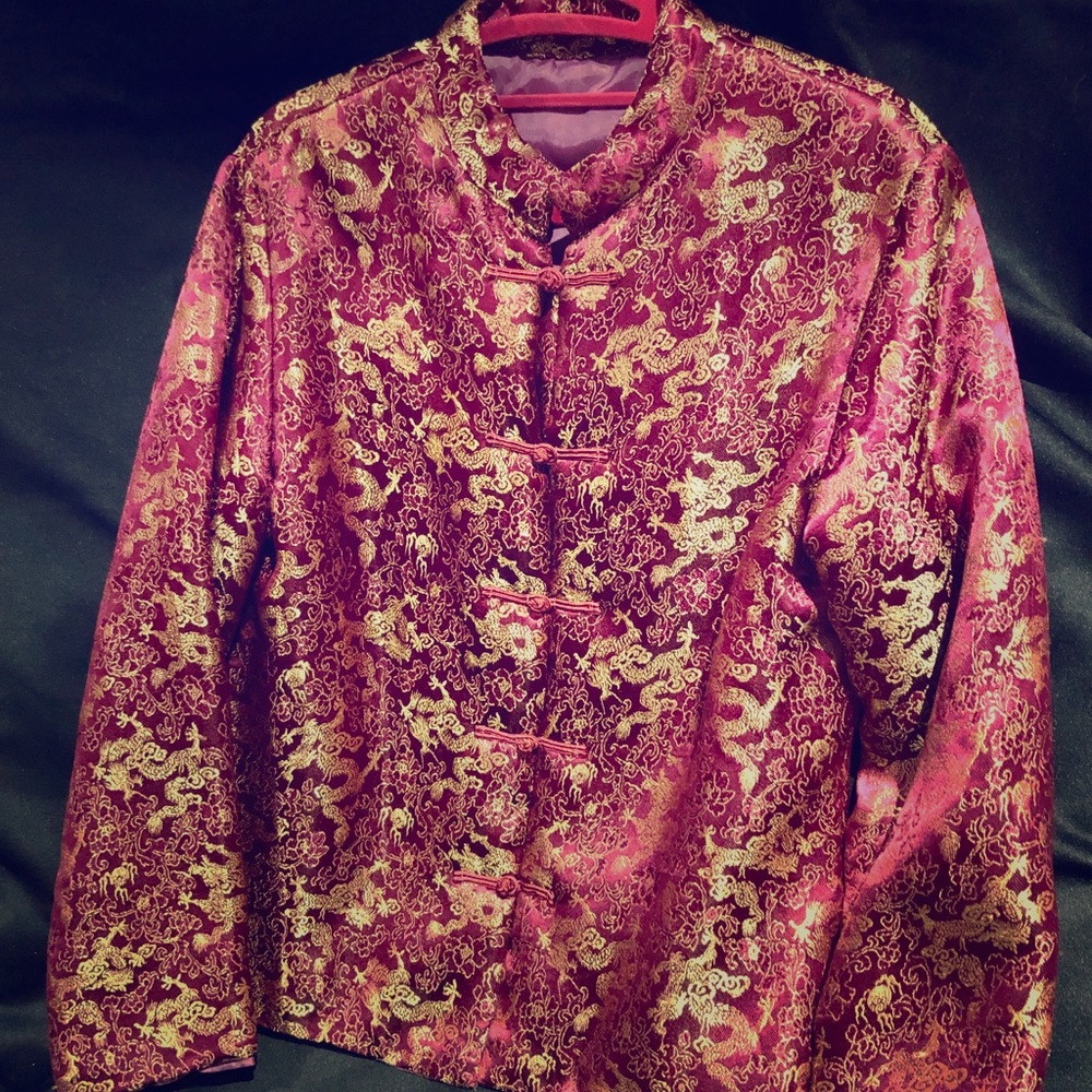 Vtg Chinese Traditional Dragon Embroidered Jacket